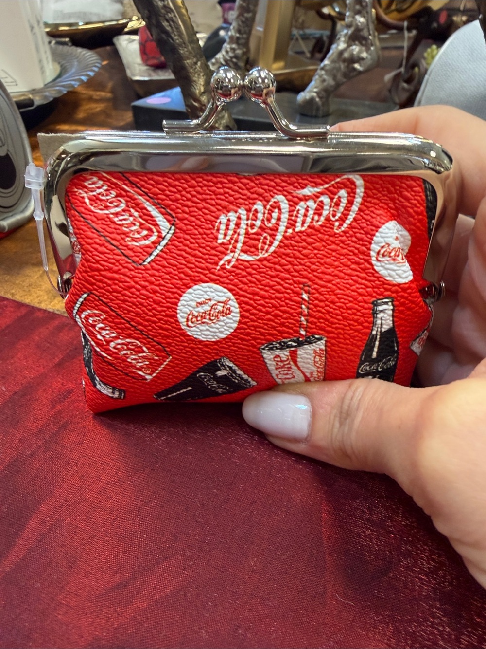 Coca Cola Red Patterned Kiss-Lock Coin Purse